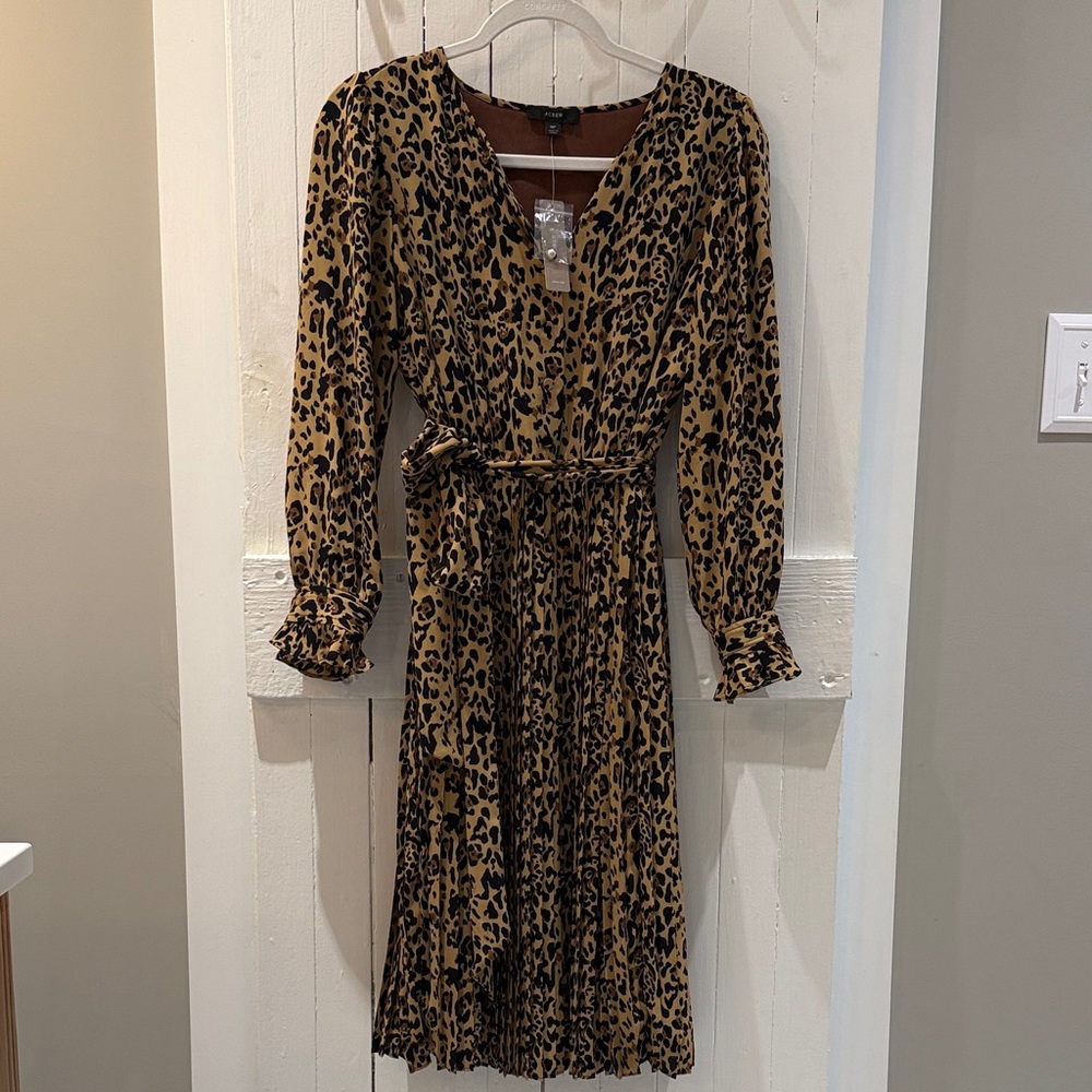 J. Crew Animal Print Long Sleeve Dress